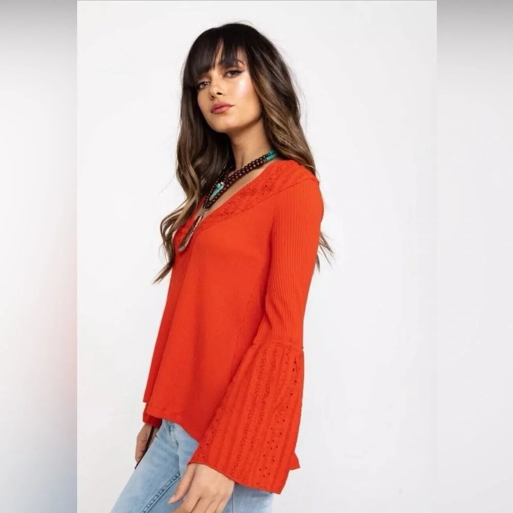 Free People Red Parisian Nights Flowy Long Sleeve Top
